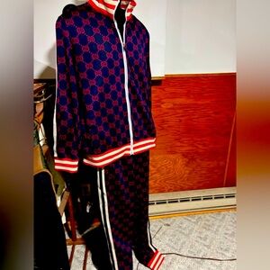 Gucci Blue and Red GG Pattern Tracksuit